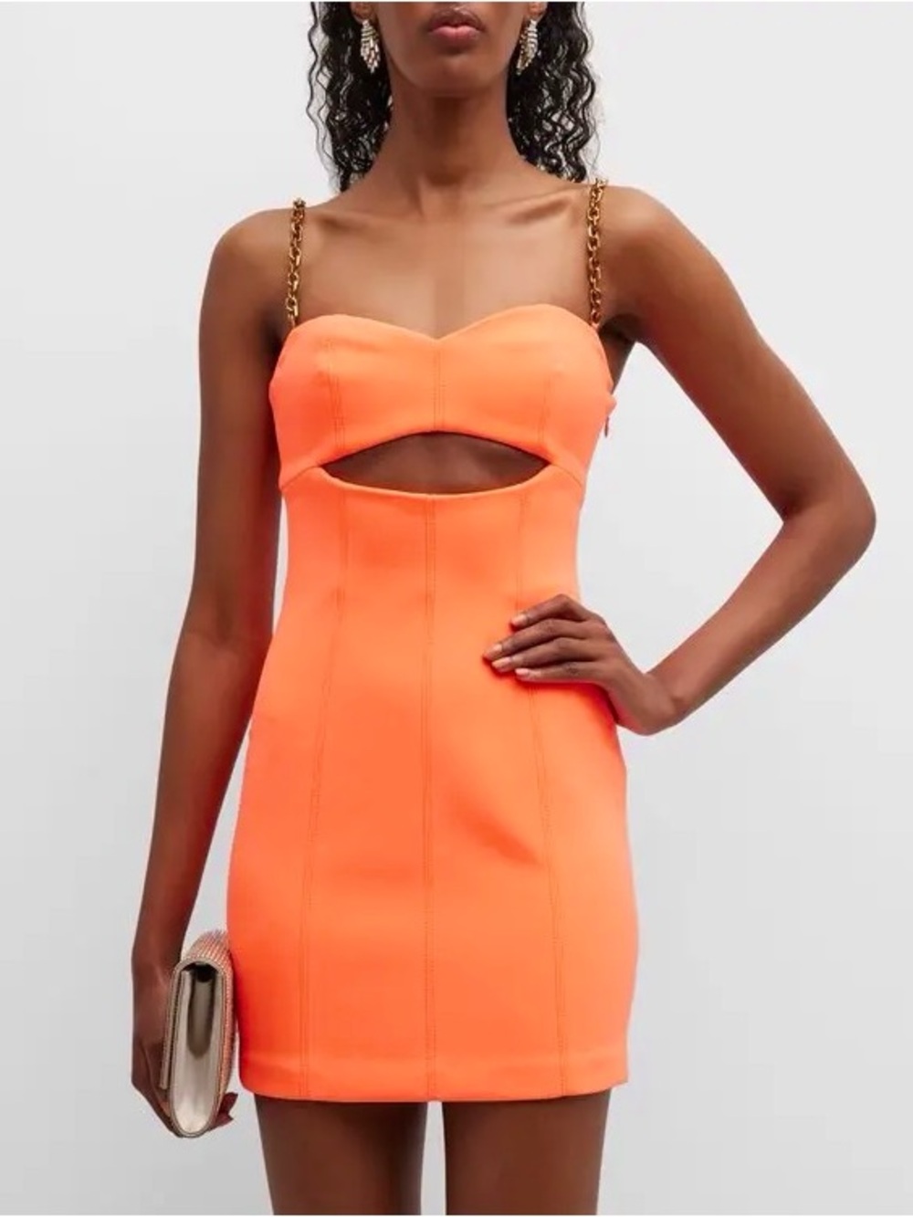 Misha || Anja‎ Cutout Mini Dress Chain Strap in Flame Neon Orange US 8